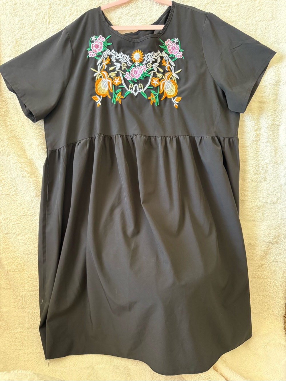 Plus Size Black Floral Embroidered Babydoll Dress